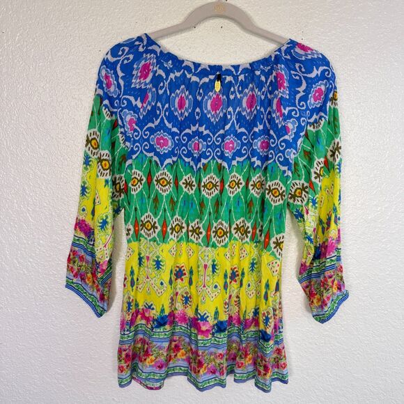 Ruby Yaya Top Womens Small Floral Rhinestone Tassel Resort Art to Wear Boho S - Picture 7 of 12